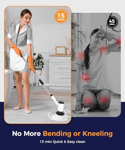 Electric Spin Scrubber, Cordless Bathroom Scrubber with 7 Brush Heads, Adjustable Long Handle Shower Scrubber for Tile Grout, Kitchen Sink, Tub, Floor, Car Wheel, White-te1 - size: 7heads