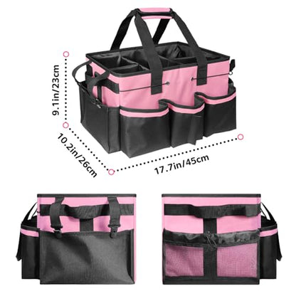 Boczif Cleaning Caddy Bag Wearable, Cleaning Caddy Supplies Organizer with Handle, Shoulder Straps & Detachable Divide, Cleaning Tool Organizers Tote Bag for Cleaners & Housekeepers(Pink) - color: Pink