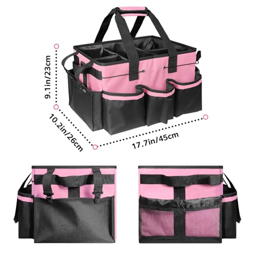 Boczif Cleaning Caddy Bag Wearable, Cleaning Caddy Supplies Organizer with Handle, Shoulder Straps & Detachable Divide, Cleaning Tool Organizers Tote Bag for Cleaners & Housekeepers(Pink) - color: Pink