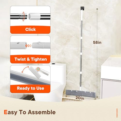 Floor Squeegee Broom with Rubber Scrubbing Teeth, 2-in-1 Magic Broom with 58 Inch Telescopic Handle, Wide Shower Floor Squeegee for Bathroom, Garage, Kitchen, Tile, Concrete, Pet Hair and Water