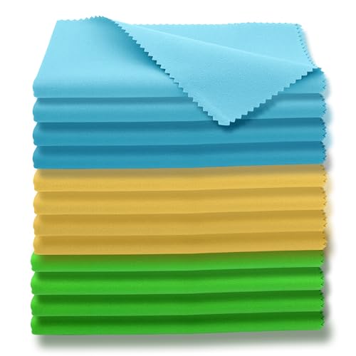 AAwipes Microfiber Plush Polishing Cloths for Musical Instruments (12"X12", 12 Packs, No Logo, Blue, Yellow, Green) Premium Cleaning Cloths for Piano, Guitar, Trumpet, Saxophone, Laptop - color: Multi-colored 12PCS