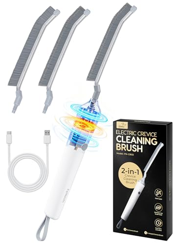 Reciprocating Deep-Clean Brush - Powered by Back-and-Forth Scrubbing Action & LED Light, 3-Speed 2-in-1 Hard and V-Shaped Bristles for Grout, Kitchen, Bathroom, Car, Pet Areas