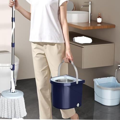 360° Spin Mop & Bucket System with 4 Microfiber Mop Pads | Detachable 2-in-1 Bucket, Efficient Floor Cleaning, For All Hard Floors - color: Blue