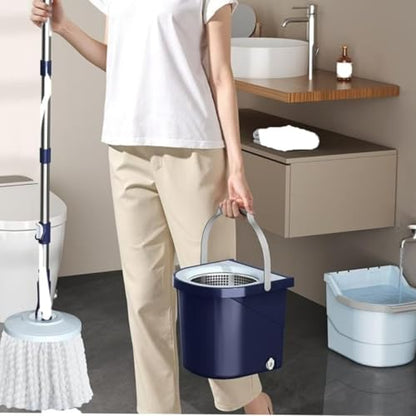 360° Spin Mop & Bucket System with 4 Microfiber Mop Pads | Detachable 2-in-1 Bucket, Efficient Floor Cleaning, For All Hard Floors - color: Blue