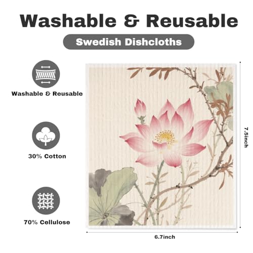 5 Pcs Watercolor Red-Crowned Crane Swedish Dishcloths, Traditional Themed Swedish Dishcloth, Artistic Dish Cloths for Drying Dishes, Reusable Cleaning Cloths, Housewarming Gifts for Women - color: Lm 04252