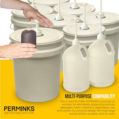 5 Gallon Pump Dispenser - Pump for 5 Gallon Bucket, Jug, Bottle, Large Container - Great for Shampoo & Conditioner, Laundry Detergent, Snow Cone Syrup, Bleach Liquid, Oil & More (Pack of 6) - size: 6-Pack