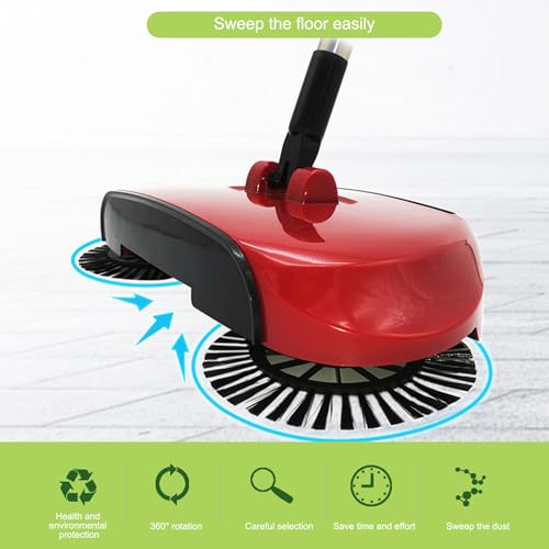 Carpet Sweeper 360° Rotation Manual Floor Sweeper with PET Broom Brush Robust Lightweight Hand for Home Office Low Carpets Rugs Undercoat Carpets, Red