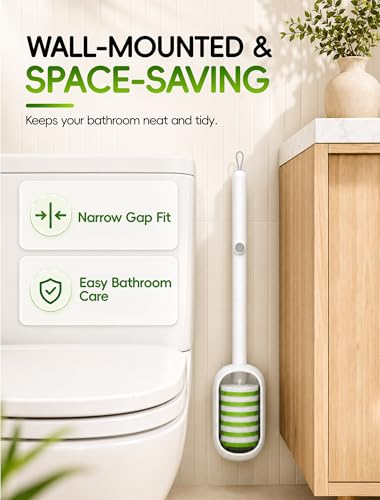 Disposable Toilet Bowl Cleaner Wand System with Green Refill Heads, Wall Mount Toilet Brush and Holder Set for Bathroom Cleaning (2 Toilet Brush + 60 Refills)