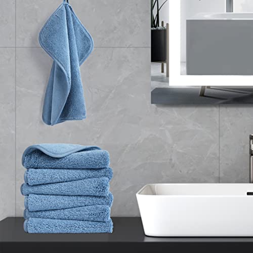 POLYTE Premium Lint Free Microfiber Washcloth Face Towel, 13 x 13 in, Set of 6 (Blue) - color: Blue