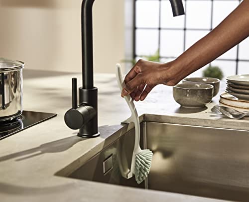 Joseph Joseph Edge Dish Brush with Integrated Sink Rest, Light Stone/Sage - color: Stone/Sage