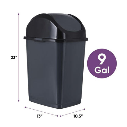 Superio Kitchen Trash Can with Swing Top Lid 9 Gallon Slim Waste Bin 37 Qt Sturdy Plastic Garbage Can Medium Recycling Bin for Office, Bathroom, Under Counter, Dorm, Bedroom (Dark Grey) - size: 9 Gallon, style: 1 Pack