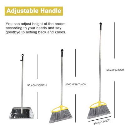 Stainless Steel Dustpan with Outdoor Stiff Bristles Broom,Long Handle Metal Dust Pan and Heavy Duty Broom for Home,Lobby,Office - style: Dustpan and Broom