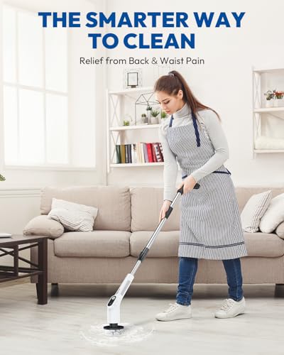 Electric Spin Scrubber for Cleaning - Upgraded Cordless Cleaning Brush Scrubber - IPX7 Waterproof Power Scrubber with 7 Brush Heads, Extended Handle and 2 Speeds for Bathroom Shower Bathtub Floor