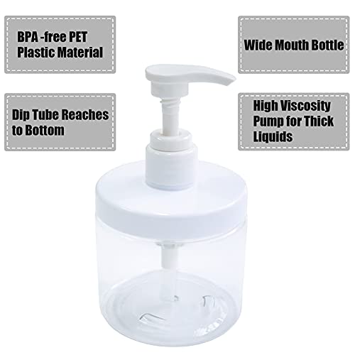 Cosywell Pump Bottle Dispenser Plastic Refillable Bottles Wide Mouth Jar Style Empty Bathroom Shower Containers for Lotion Shampoo Conditioner (Clear, 2X 500ml) - color: Clear, size: 2x 500ml