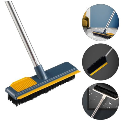 VALICLUD Floor Scrubber Brush with Telescopic Long Handle, 2-in-1 Stiff Bristle Scrape and Clean Brush for Bathroom and Floor Grout Cleaning, Blue Hard Hair Household Cleaning Tool