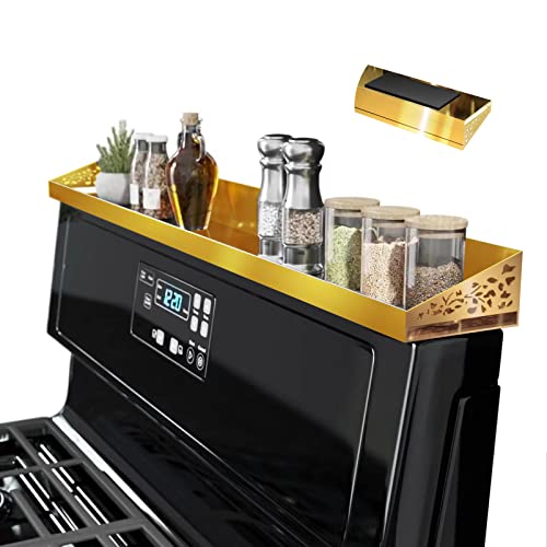 STUTOV 30" Magnetic Stove Top Shelf – Brushed Gold Spice Rack and Seasoning Organizer – Kitchen Shelf for Back of Stove – Over Stove Rack and Storage Organizer - color: Gold