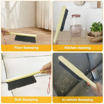 2 Piece Wooden Hand Broom, Dust Brush,Bench Brushes,Soft Bristles, Long Fireplace Brush with Wood Handle for Clothes Household Cleaning, Counters, Beds, Sofas, Car Fireplaces, Benches, Furniture