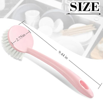 Dish Brush with Handle 2PCS Stiff Bristles Dish Scrubber Long Handle Kitchen Scrub Brush for Cleaning Dishes, Pots and Pans, Kitchen Sink (2PCS, 9.44x2.75 in) - color: Pink 2pcs