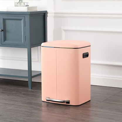 happimess HPM1005G Marco Rectangular 10.6-Gallon Double Bucket Trash Can with Soft-Close Lid, Flamingo Pink, Fingerprint Resistant, Modern, Minimalistic for Home, Kitchen, Office, Bedroom, Bathroom - color: Flamingo Pink