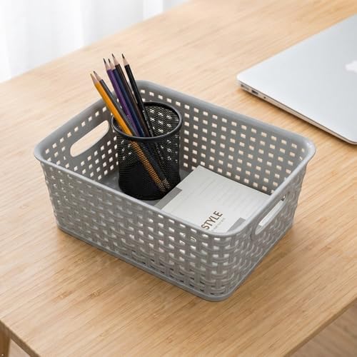 Plastic Storage Baskets - 6 Pack, Slightly Gray | 10.04"L x 7.48"W x 3.95"H, Durable, Easy to Use, Flexible, Multi-Purpose, Ideal for Closets, Cabinets, Shelves, Countertops - size: Small (10.04"L x 7.48"W x 3.95"H)