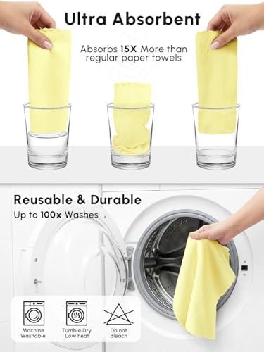 Microfiber Cleaning Cloths Roll, 75 Pack Tear Away Microfiber Towels Roll, 12" x 12" Lint Free Rags, Reusable Cleaning Cloths, Washable, Scratch Free,Ultra Absorbent Dish Rags(Yellow) - color: Yellow, size: 75 pack