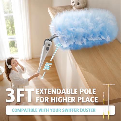 30 Count Heavy Duty Duster Refills with 3 ft Extendable Handle Starter Kit, Compatible with Swiffer Disposable Microfiber Feather Dusters for Cleaning Home - color: 30 Count+ 1 Handle