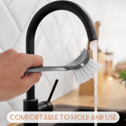 FRCOLOR 2Pcs Dish Scrub Brush with Long Handle Kitchen Cleaning Brush for Pots, Pans & Sink Non-Slip Scrubber with Hanging Hook for Easy Storage