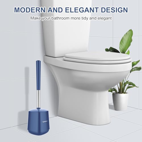 SetSail Toilet Brush and Holder 3 Pack, Self Closing Lid Toilet Bowl Brushes Holder Extra Long Handle Ventilated Toilet Brush Set for Bathroom Cleaning, Nylon Bristles, Dark & Blue - color: Dark Blue, size: 3 packs