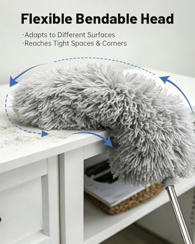 Practical 3 in 1 Dusters Kit for Cleaning, Efficient Duster with Extension Pole, Upgraded High Ceiling Fan Cleaner Duster, Easy Washable Spider Cobweb Brush Duster for Blinds/Wall/Tight Spaces