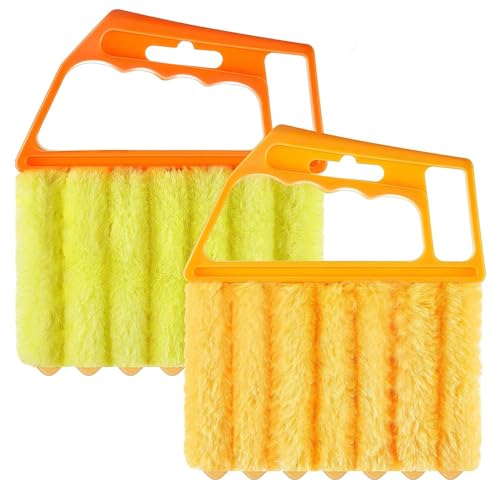 2 Pcs Blind Cleaner - Washable Window Blind Cleaner Duster Tool, Hand-Held Blind Duster for Wood Dlinds Mini Duster Brush Blind Dust Cleaner Venetian Shades Brush Window - color: Orange、yellow