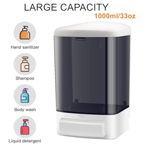 Soap Dispenser Wall Mount 1000ml (33.8oz)–Commercial Heavy-Duty Plastic Liquid Dispenser for Soap,Shampoo,Hand Sanitizer–Manual Pump for Bathroom, Kitchen,Restaurant,Hotel (4 pack-1000ml) - size: 4 pack-1000ml