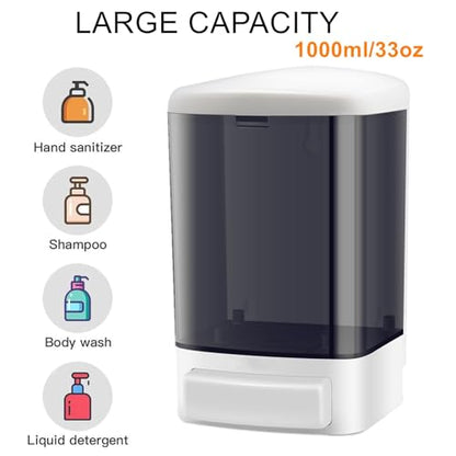 6-Pack Soap Dispenser Wall Mount 1000ml (33.8oz) –Commercial Heavy-Duty Plastic Liquid Dispenser for Soap,Shampoo, Hand Sanitizer– Manual Pump for Bathroom, Kitchen, Restaurant,Hotel (1000ml) - size: 6Pack-1000ml