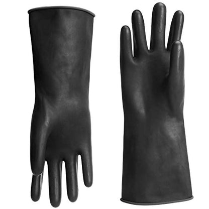 Chemical Resistant Gloves, 14" Long Black Waterproof Alkali/Acid/Oil Resistant Reusable Heavy Duty Rubber Gloves for Cleaning, Dishwashing, Gardening - color: Reversible, Black+black, size: L-1Pair