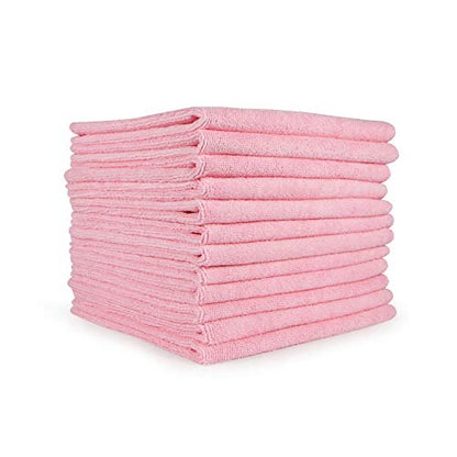 Arkwright Microfiber Cleaning Cloths - (Pack of 12) Lint & Streak-Free Drying Wash Towels, 320 GSM Super Absorbent & Quick Dry, Perfect Cleaner for Car, Glass, and Window, 12 x 12 in, Pink