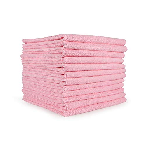 Arkwright Microfiber Cleaning Cloths - (Pack of 12) Lint & Streak-Free Drying Wash Towels, 320 GSM Super Absorbent & Quick Dry, Perfect Cleaner for Car, Glass, and Window, 12 x 12 in, Pink
