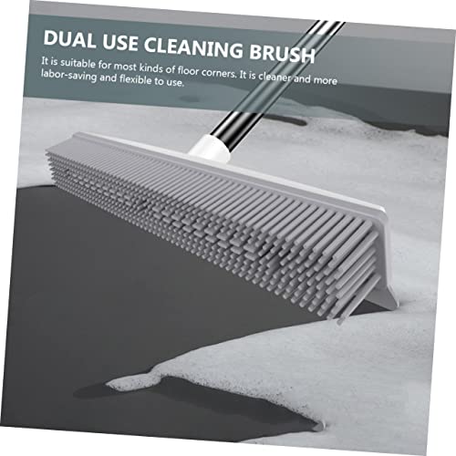 SOLUSTRE Dual-Use Rubber Floor Brush Long Handle for PET Hair and Carpets Sturdy Plastic Carpet Rake for Household Use
