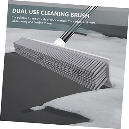 SOLUSTRE Dual-Use Rubber Floor Brush Long Handle for PET Hair and Carpets Sturdy Plastic Carpet Rake for Household Use