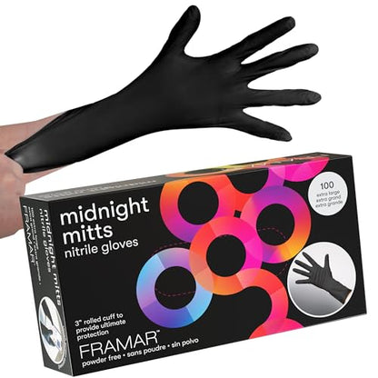 FRAMAR Black Nitrile Gloves Disposable Latex Free – Extra Large Nitrile Gloves xl, For Hair Dye, Cleaning, Tattoo, Mechanics – Extra Durable & Resistant, 12 Inches Long – 100 Pack - size: X-Large