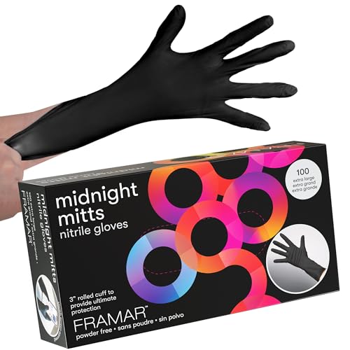 FRAMAR Black Nitrile Gloves Disposable Latex Free – Extra Large Nitrile Gloves xl, For Hair Dye, Cleaning, Tattoo, Mechanics – Extra Durable & Resistant, 12 Inches Long – 100 Pack - size: X-Large