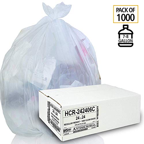Aluf Plastics High Density Trash Bags, 10 Gallon, 1000 Count, 6 Micron (eq), 24" x 24", Clear, for Bathroom, Office, Industrial, Commercial, Janitorial, Municipal, Recycling - color: Clear, style: 7-10 Gal, 6 Micron Equiv, 1000 Count
