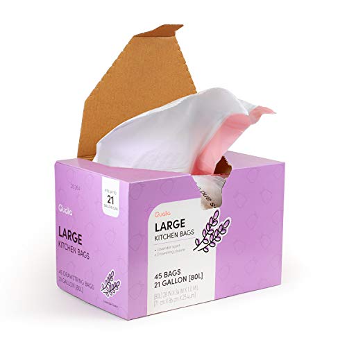 QUALIAZERO LAVENDER SCENTED 21 Gal / 80 Liter | Drawstring Closure Trash Bag | Heavy Duty (LAVENDER, 45 BAGS), WHITE, (L10002) - size: 45 Count (Pack of 1), style: LAVENDER