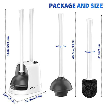 LOVLOY Toilet Plunger and Brush, Bowl Brush and Heavy Duty Toilet Plunger Set with Ventilated Holder, 2-in-1 Toilet Brush and Plunger Combo for 5.3-inch Toilet Drain Bathroom Cleaning (White) - color: White
