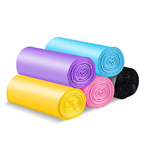4 Gallon Trash Bags, Small Garbage Bags Kitchen Trash Bags Thin Material Small Size 15-Liters Wastebasket Liners Trash Can Plastic Bags for Office, Home Waste Bin, 150 Counts Assort Radom Colors,5Pack