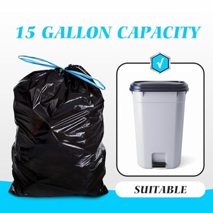 15 Gallon 120 Counts Strong Drawstring Trash Bags Garbage Bags by Teivio, Bathroom Trash Can Bin Liners, Plastic Bags for home office kitchen, Black - style: 120-15Gallon-Black