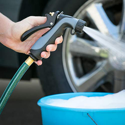 Melnor 65144AMZ Hot Water Hose Nozzle with Adjustable Spray Pattern, Metal Core, Insulated Grip, 160°F Rated, High Pressure Spray, Quick Connect Bundle, Black, Gray