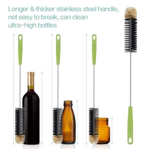Long Bottle Cleaning Brush，Household Kitchen Cleaning Brush Set for Washing Narrow Neck Beer Bottles, Wine Decanters, Vases, Pipes，and Sports Water Bottles，2 Pack