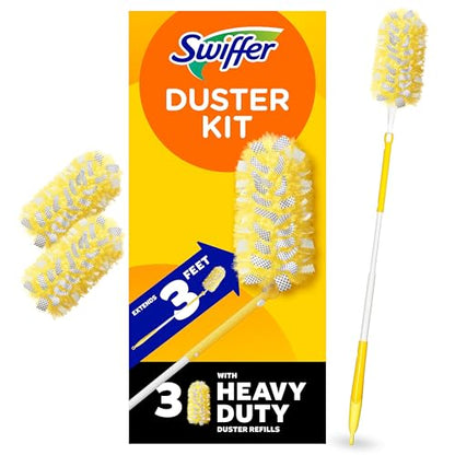 Swiffer Duster Kit with 3 ft Extendable Handle, Heavy Duty Dusting Starter Kit with 3 Refills, for Ceiling Fans, Vents and Hard to Reach Places - size: 4 Piece Set