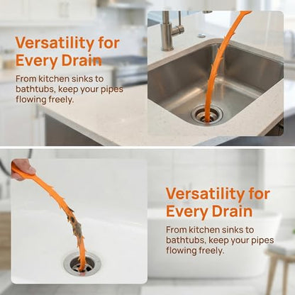 Drain Snake Hair Clog Remover Orange Plastic, 20 Inch Barbed Design for Bathroom Tub Kitchen Sink Toilet Sewer Cleaning 4 Pack