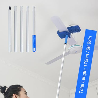 Shkalacar Ceiling Fan Cleaner Duster, RV Awning Mop with Bendable Pad Extension Pole, Circle Shape Microfiber Reusable Duster & Flexible Brush for Cleaning Home Camper Trailer Truck