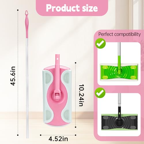 Mop Handle Compatible with Swiffer, Detachable Pink Extra Long Mop Handle for Swiffer